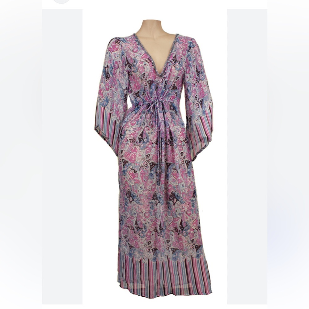 Calypso St. Barth Jinerva Silk Beaded Whimsical Fairy Caftan Maxi Dress SZ S